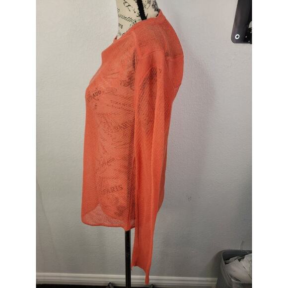 A.L.C Long Sleeves Sheer Top S/M Delicate Knit Crew Neck Orange - Picture 4 of 9